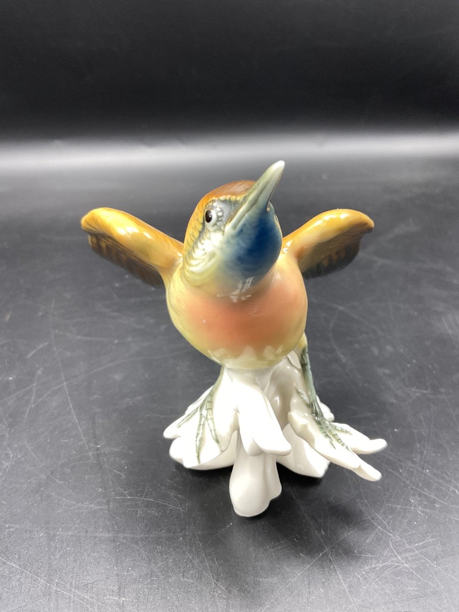 Polychrome Porcelain Bird From The Karl-ens Manufactory Representing A Troglodyte.-photo-3