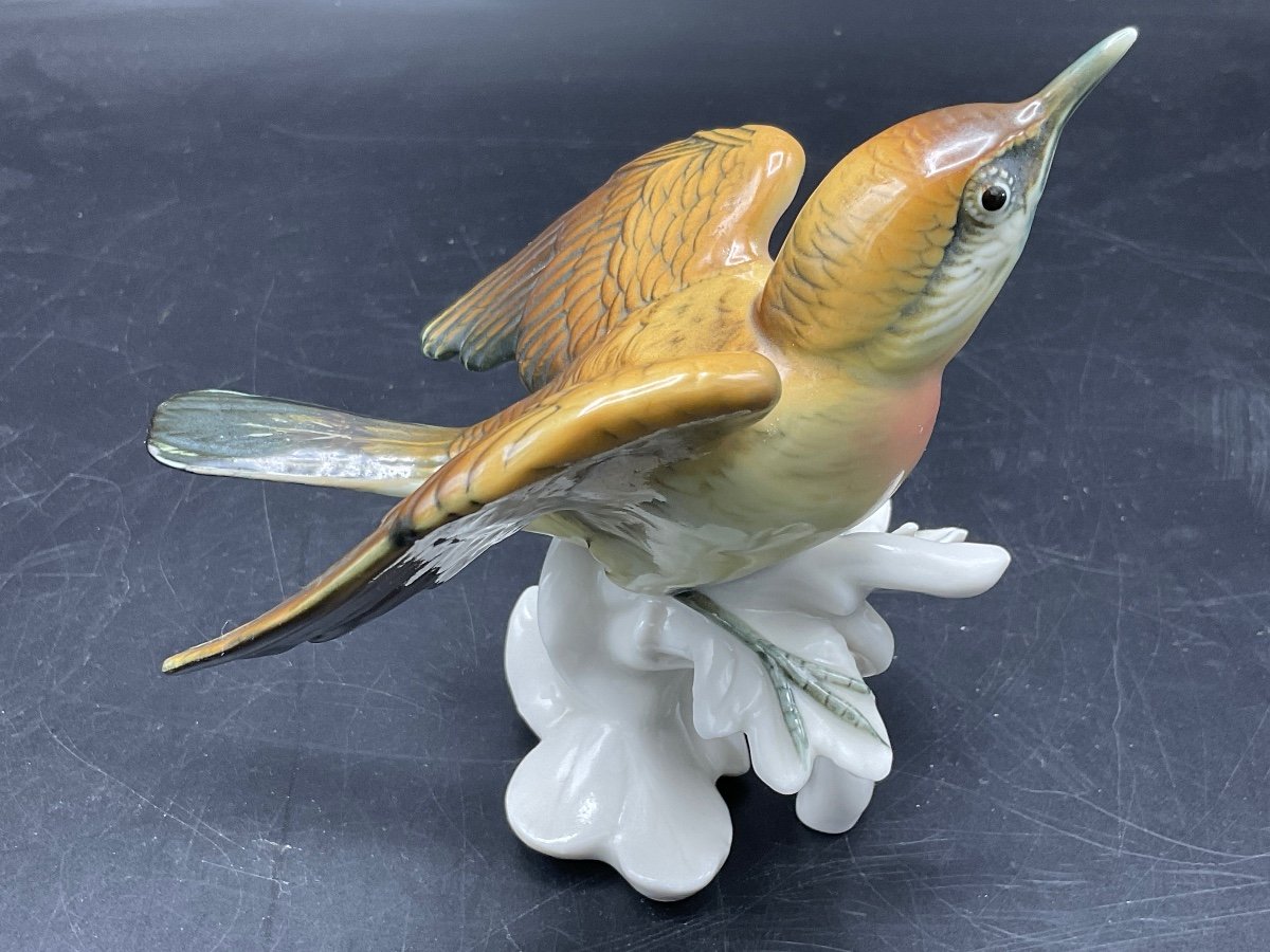 Polychrome Porcelain Bird From The Karl-ens Manufactory Representing A Troglodyte.-photo-1