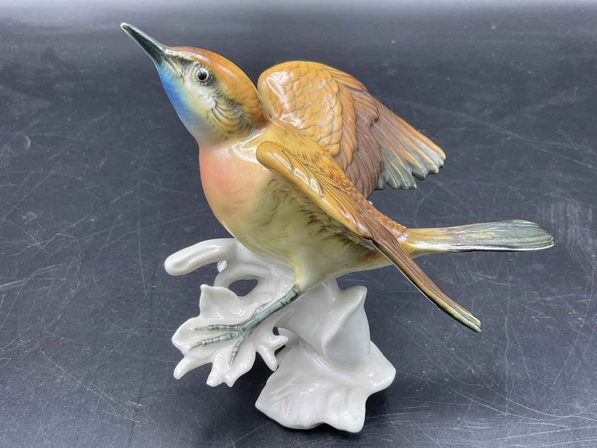 Polychrome Porcelain Bird From The Karl-ens Manufactory Representing A Troglodyte.-photo-2