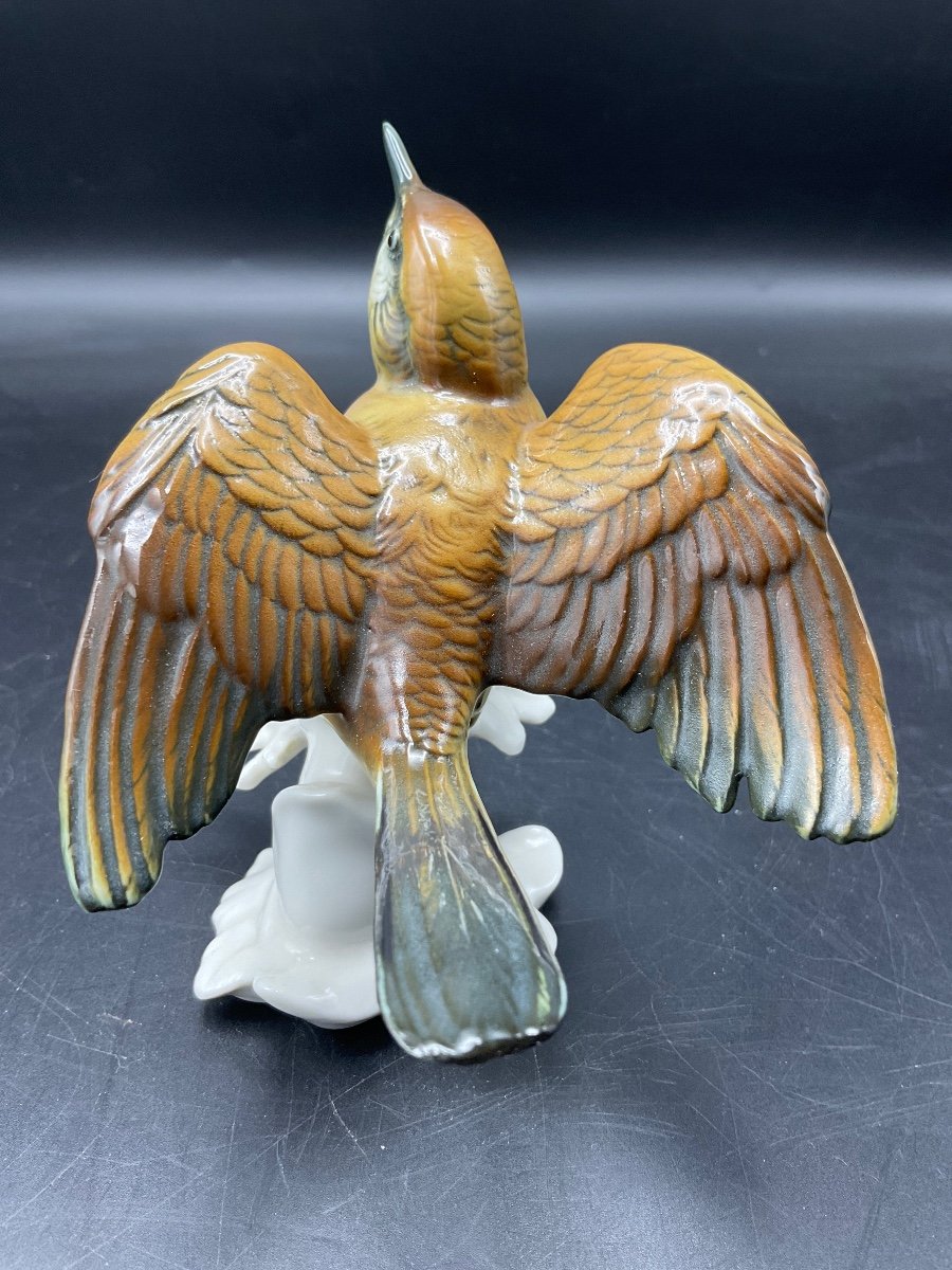 Polychrome Porcelain Bird From The Karl-ens Manufactory Representing A Troglodyte.-photo-3