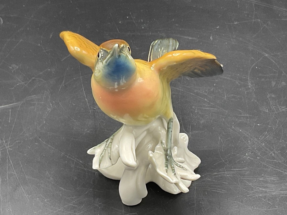 Polychrome Porcelain Bird From The Karl-ens Manufactory Representing A Troglodyte.-photo-4