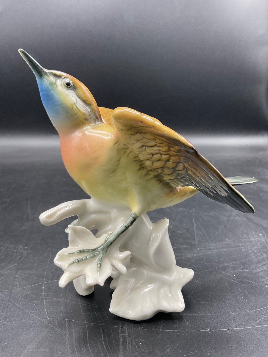 Polychrome Porcelain Bird From The Karl-ens Manufactory Representing A Troglodyte.-photo-6