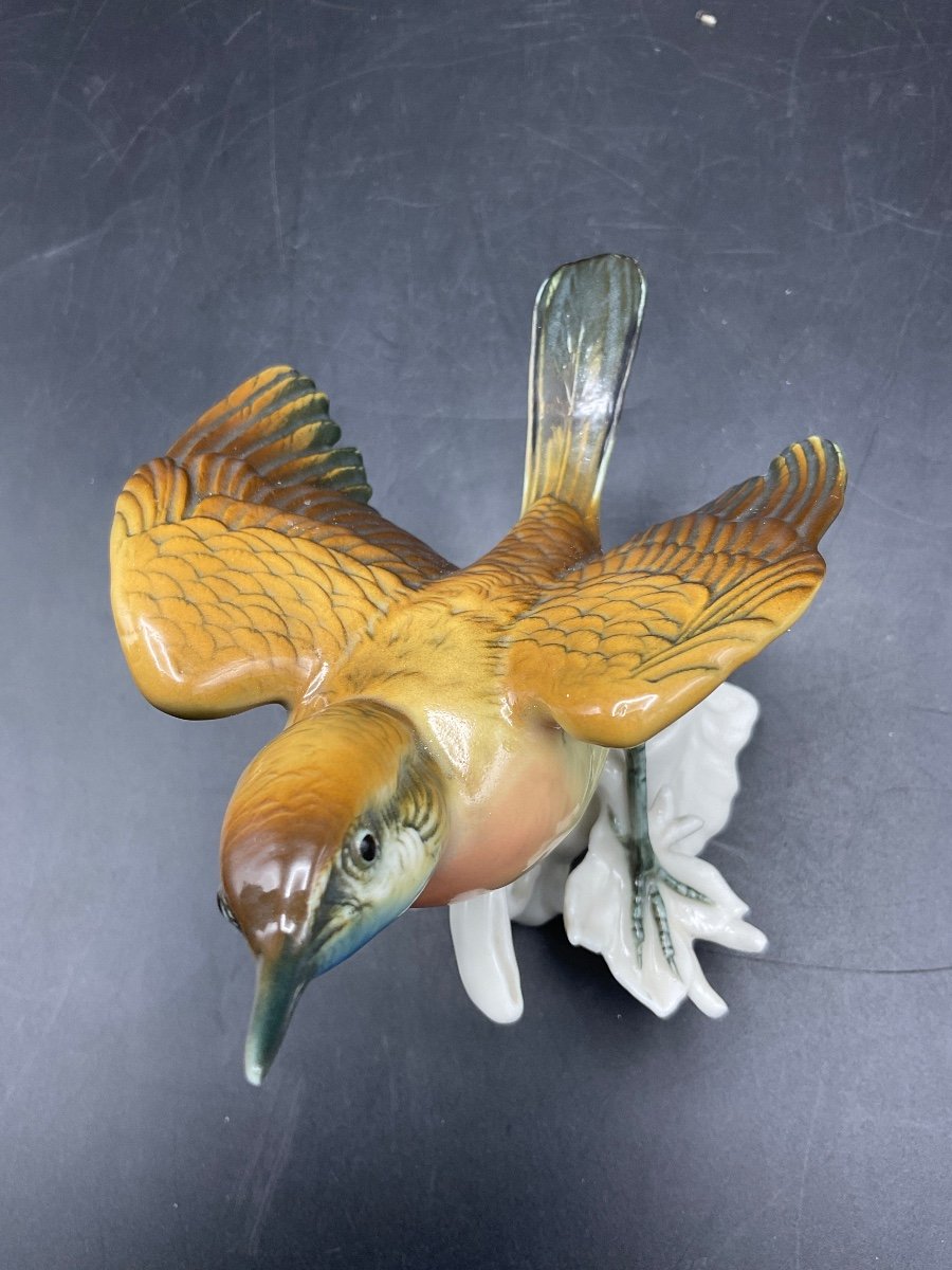 Polychrome Porcelain Bird From The Karl-ens Manufactory Representing A Troglodyte.-photo-7