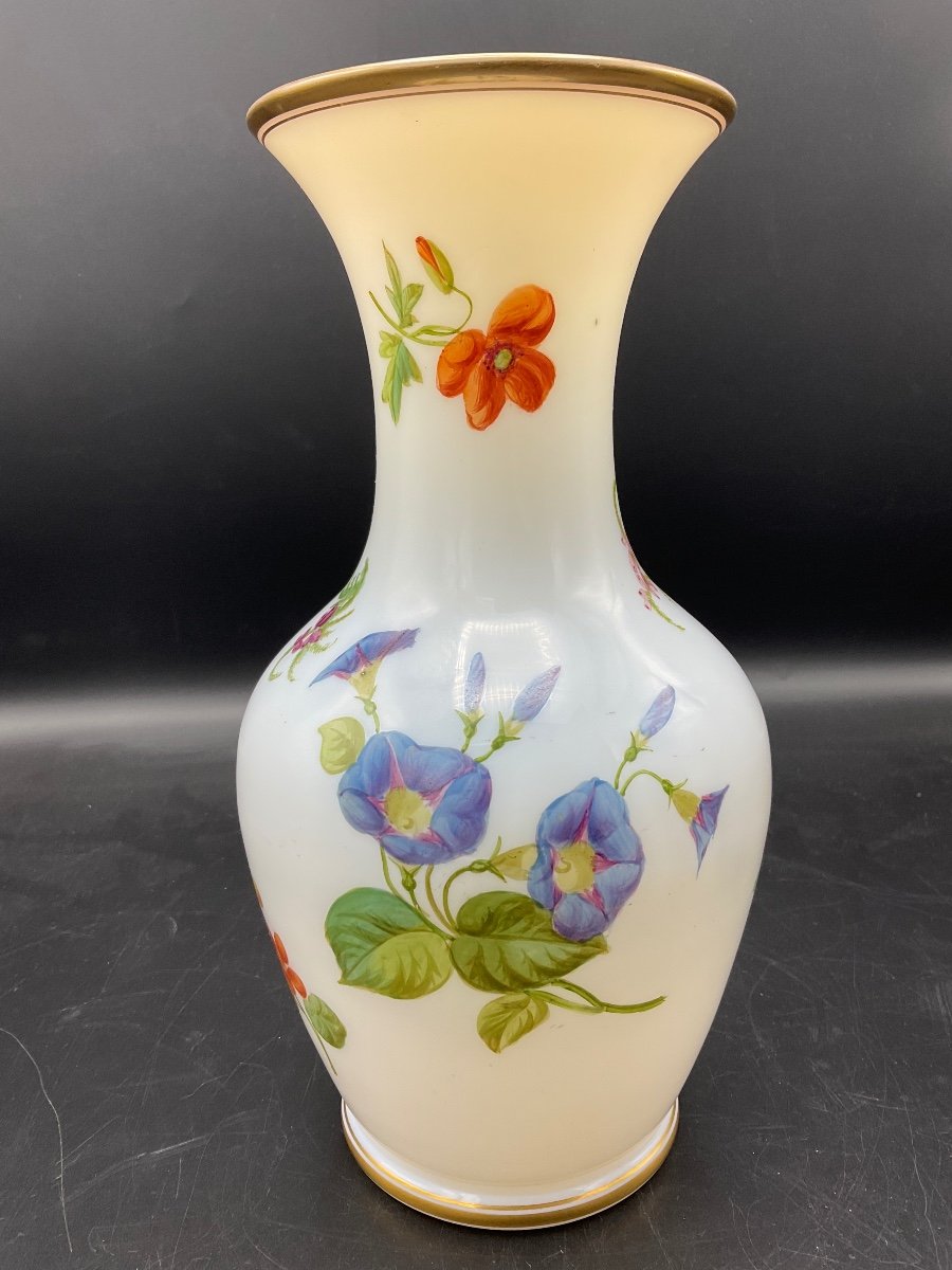 Baccarat Polychrome Opaline Vase Decorated With A Bouquet Of Flowers, Flowers On A White Background.-photo-3