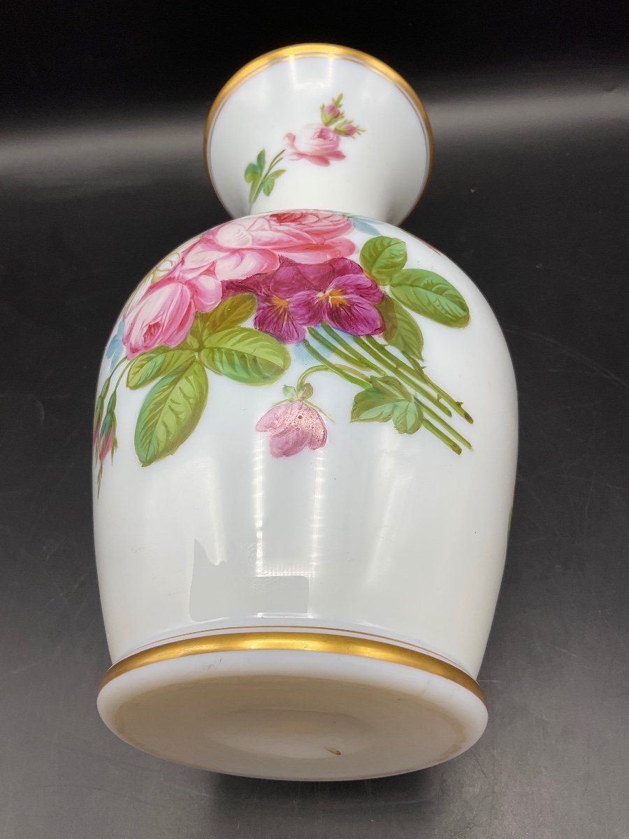 Baccarat Polychrome Opaline Vase Decorated With A Bouquet Of Flowers, Flowers On A White Background.-photo-3