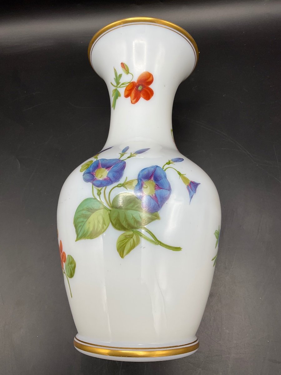 Baccarat Polychrome Opaline Vase Decorated With A Bouquet Of Flowers, Flowers On A White Background.-photo-4