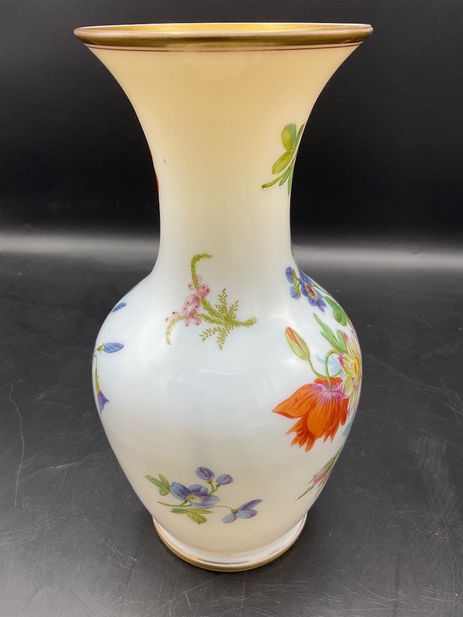 Baccarat Polychrome Opaline Vase Decorated With A Bouquet Of Flowers, Flowers On A White Background.-photo-7