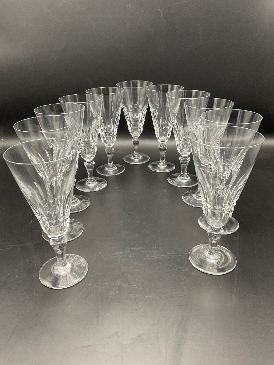 Eleven Piccadilly Model Champagne Flutes In Clear Crystal From The Baccarat Crystal Factory.-photo-2