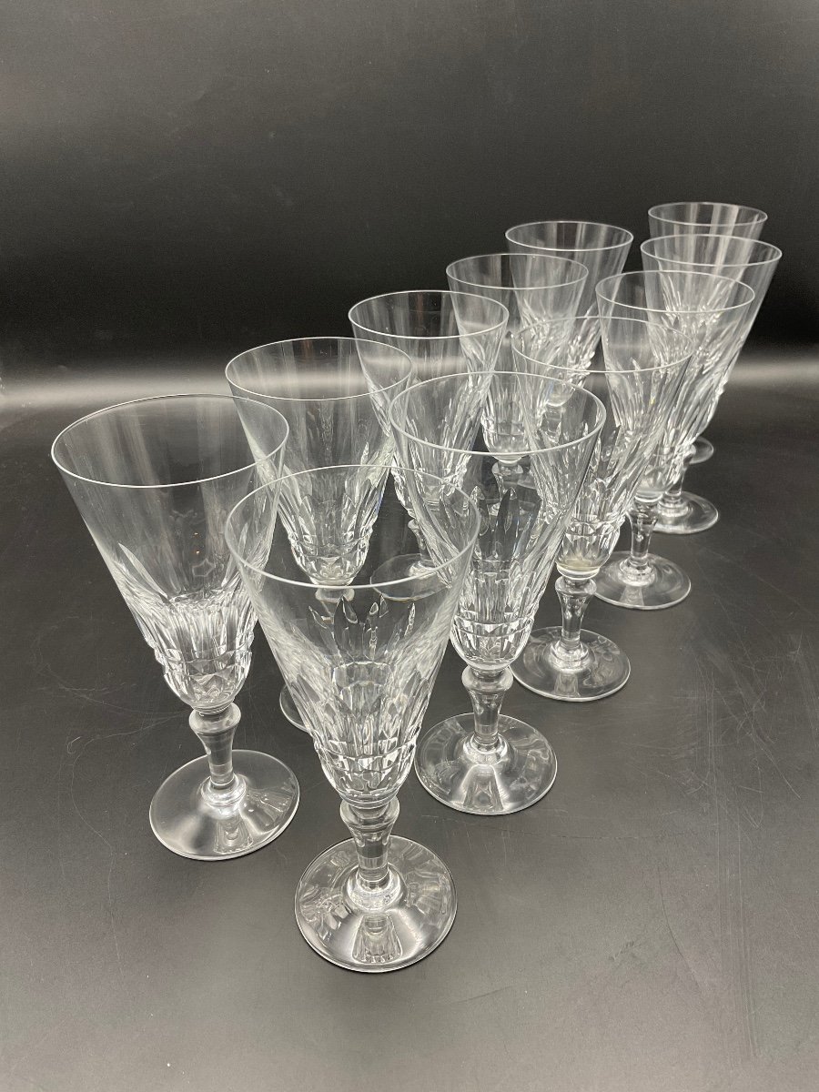 Eleven Piccadilly Model Champagne Flutes In Clear Crystal From The Baccarat Crystal Factory.-photo-6