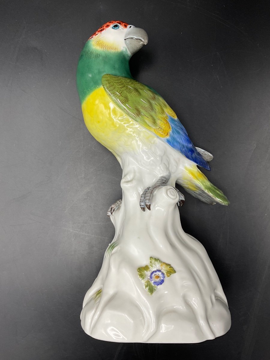 Porcelaine Polychrome De Meissen Représentant Un Perroquet Posé Sur Une Souche De Tronc D’arbre-photo-3