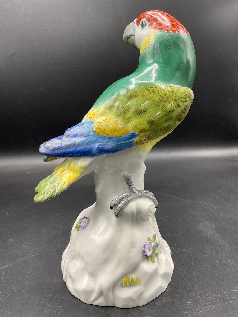 Porcelaine Polychrome De Meissen Représentant Un Perroquet Posé Sur Une Souche De Tronc D’arbre-photo-3