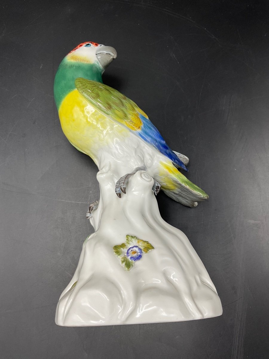 Porcelaine Polychrome De Meissen Représentant Un Perroquet Posé Sur Une Souche De Tronc D’arbre-photo-5