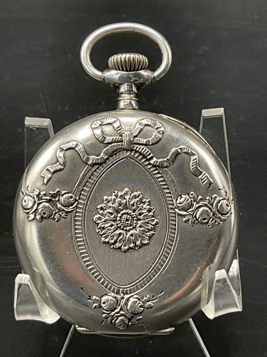 Louis XVI Style Tribaudeau Brand Solid Silver Guilloche Pocket Or Pocket Watch-photo-7