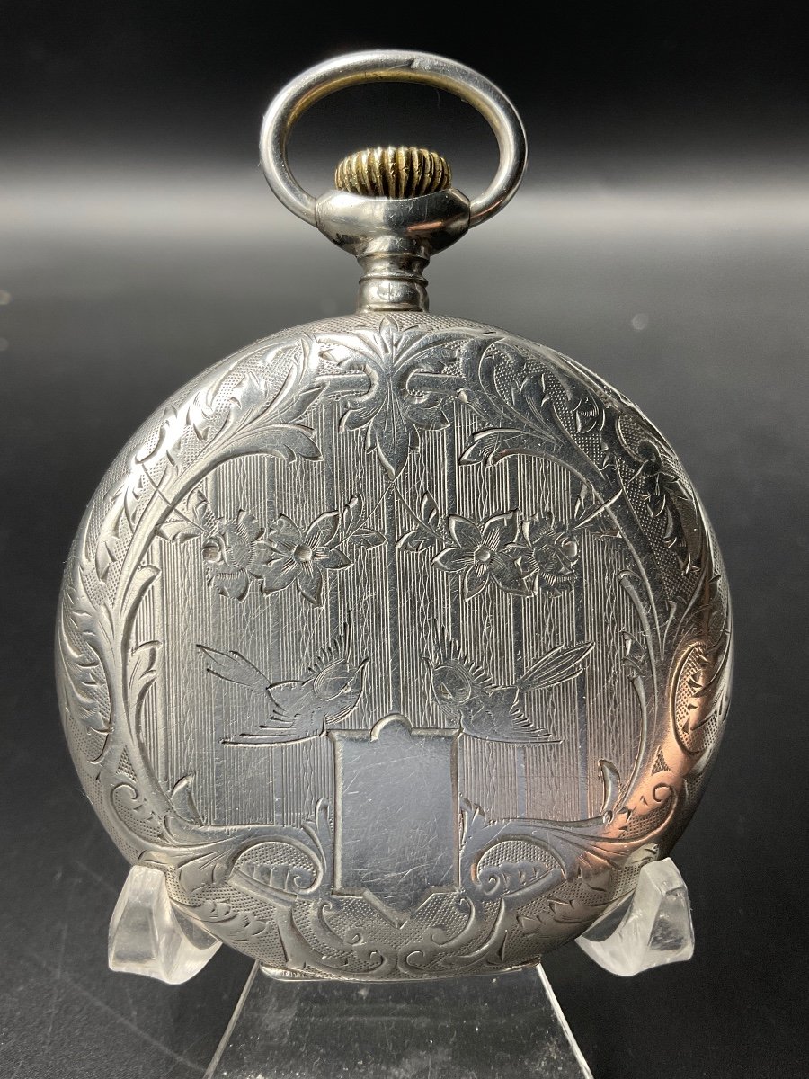 Lip Brand Solid Silver Pocket Watch Or Pocket Watch With Bird And Scroll Decor.-photo-2