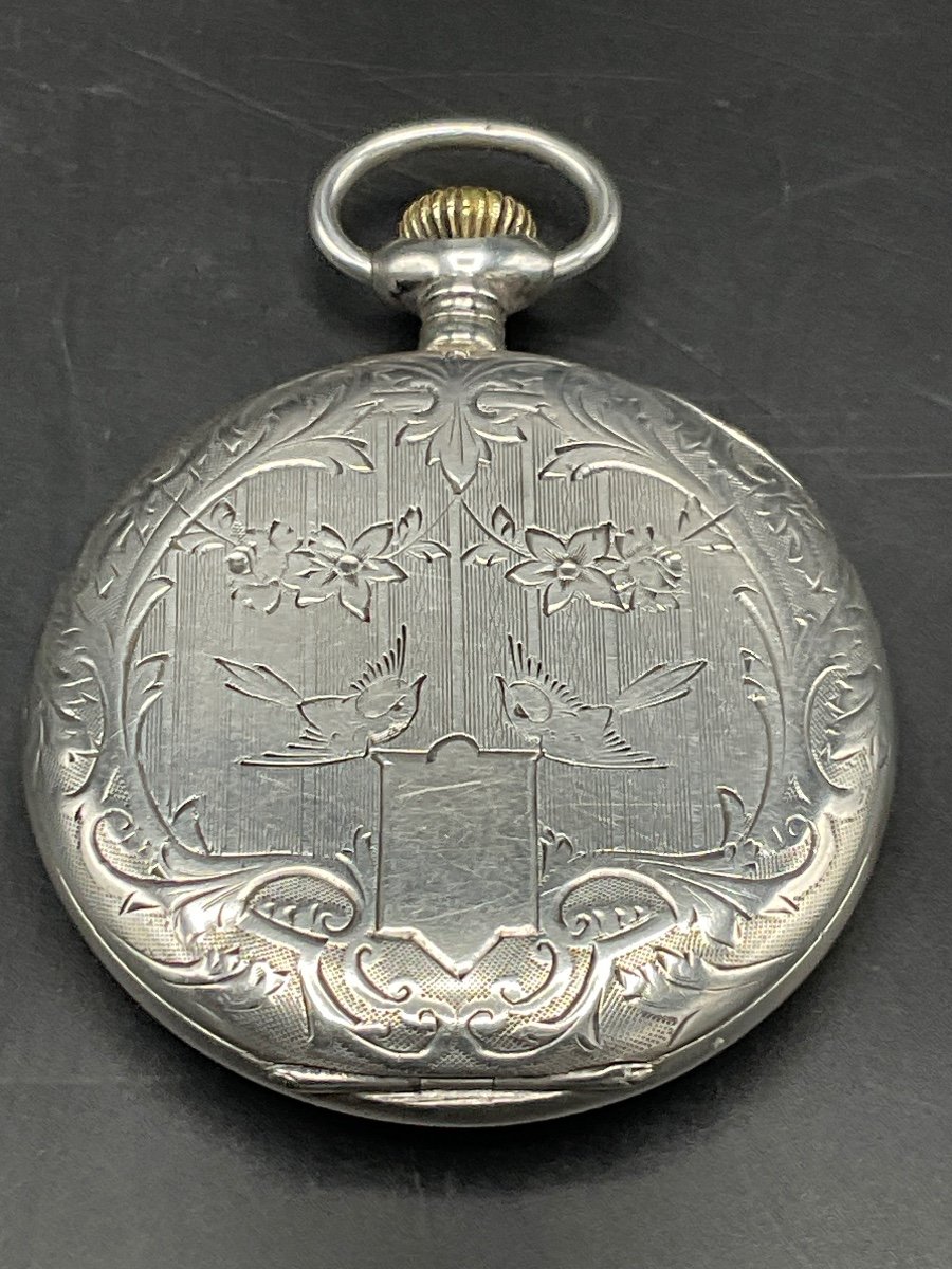 Lip Brand Solid Silver Pocket Watch Or Pocket Watch With Bird And Scroll Decor.-photo-5