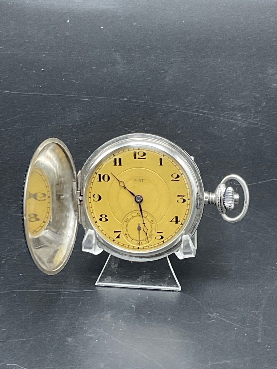 Just Brand Pocket Watch Or Savonnette Pocket Watch In Solid Niello Silver.-photo-2