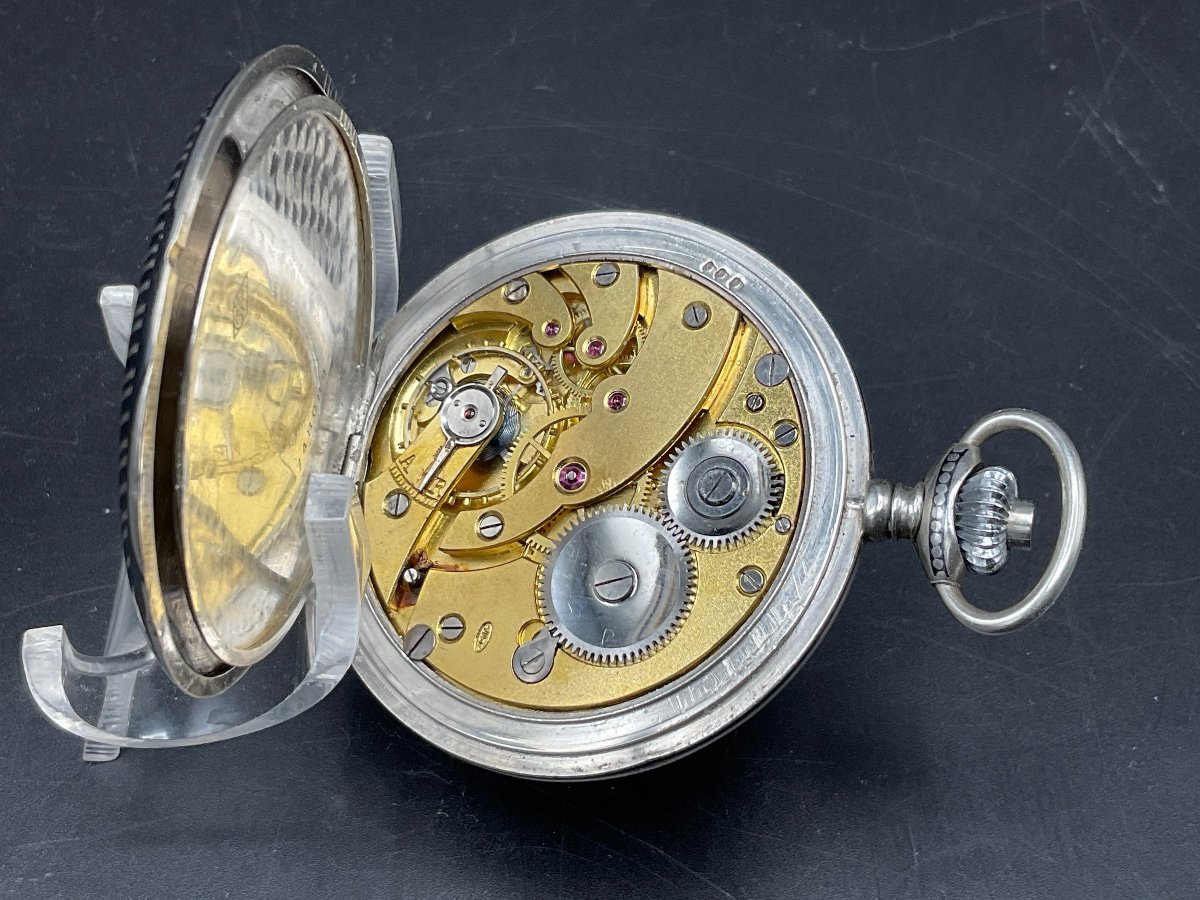 Just Brand Pocket Watch Or Savonnette Pocket Watch In Solid Niello Silver.-photo-4