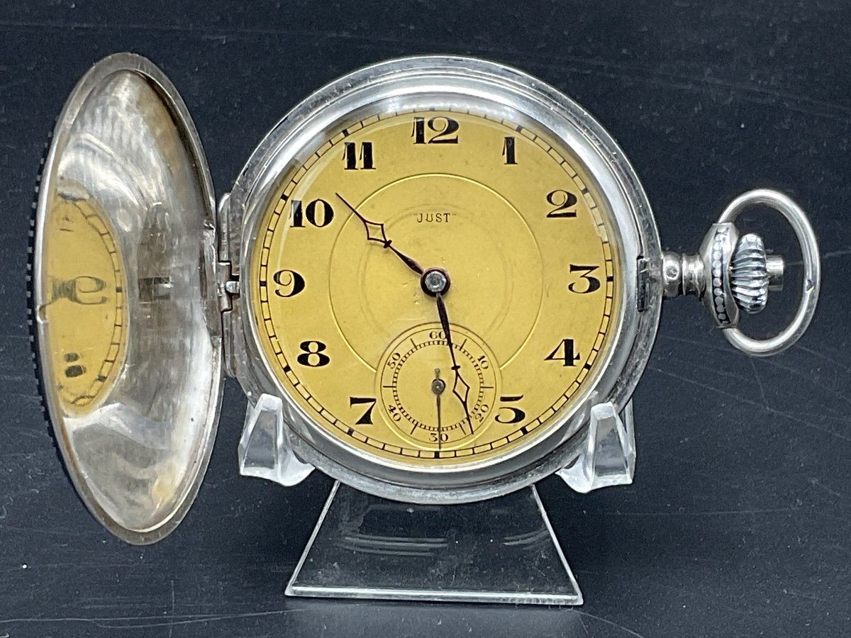 Just Brand Pocket Watch Or Savonnette Pocket Watch In Solid Niello Silver.