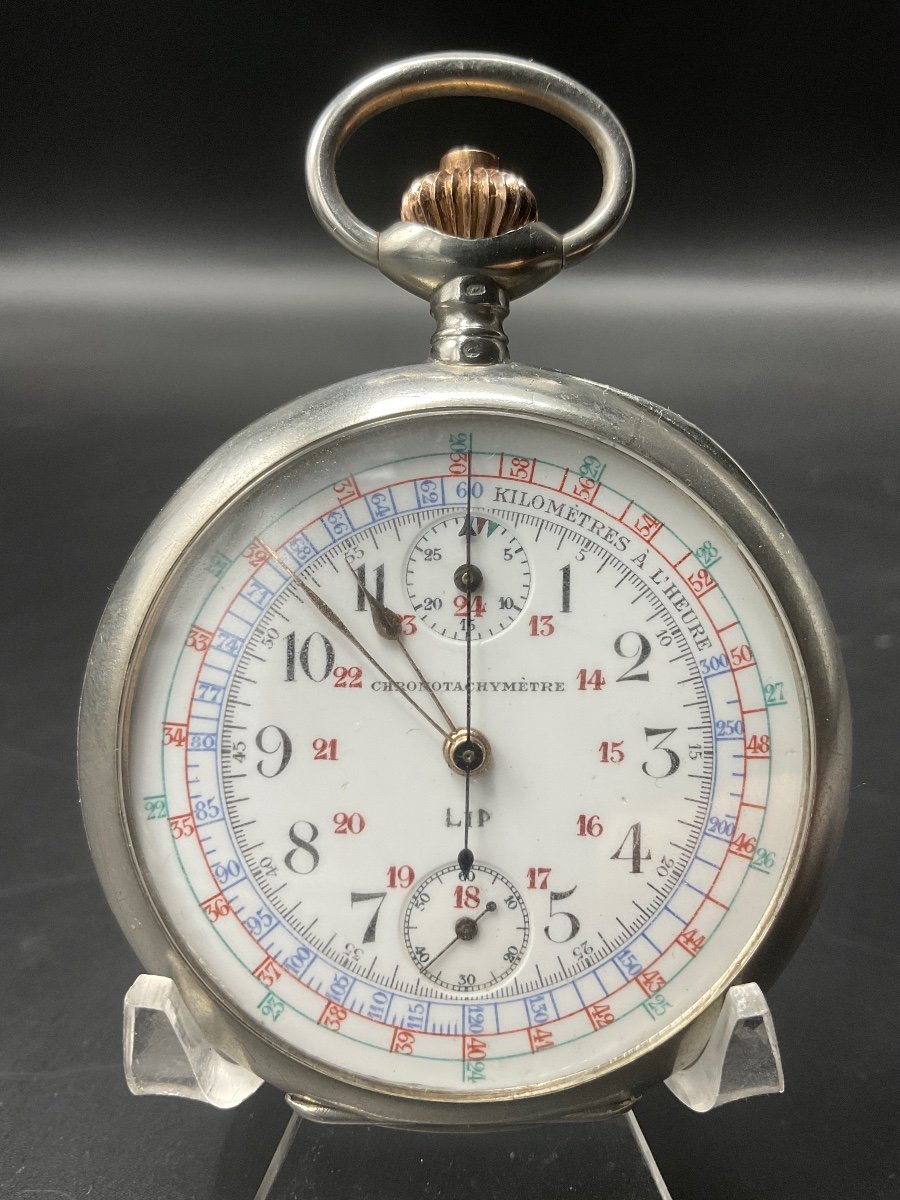 Lip Brand Solid Silver Chronotachymeter Pocket Or Pocket Watch.-photo-2