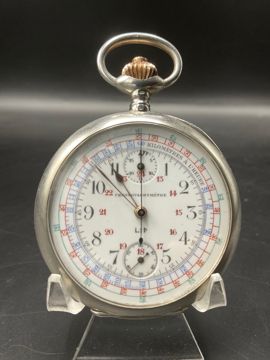 Lip Brand Solid Silver Chronotachymeter Pocket Or Pocket Watch.