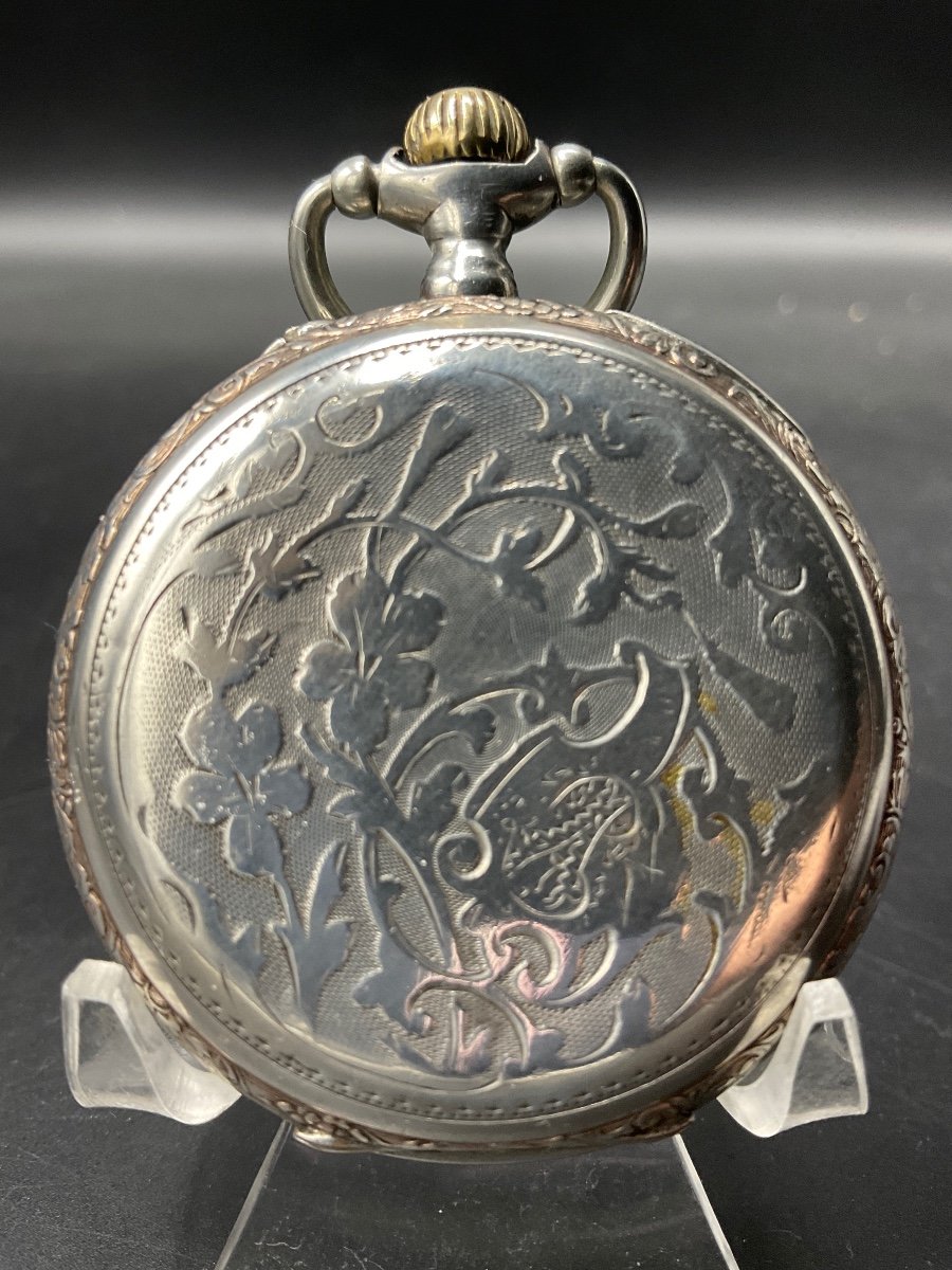 Solid Silver Guilloche Pocket Watch With Stems, Leaves And Flowers Decor.-photo-3