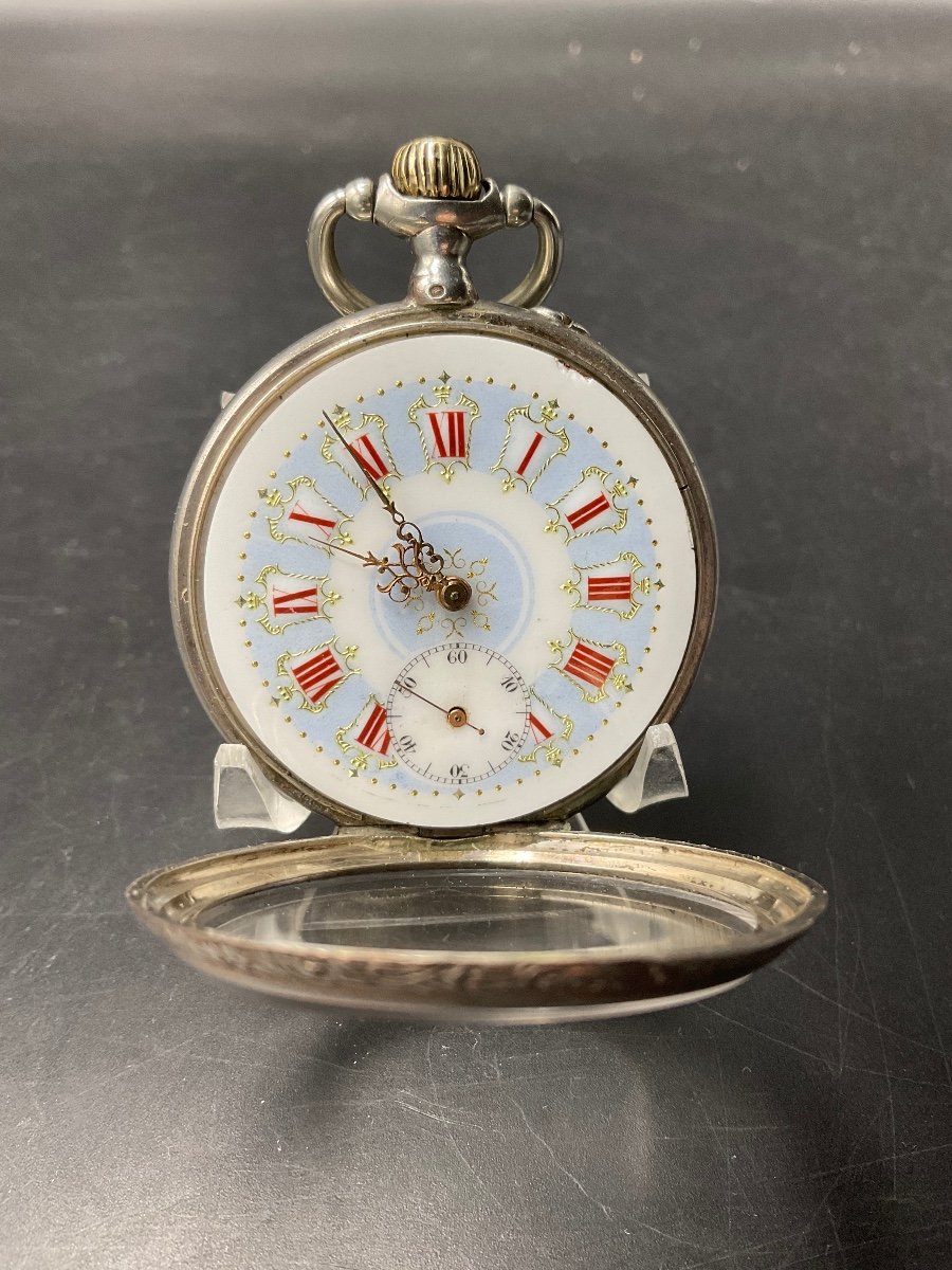 Solid Silver Guilloche Pocket Watch With Stems, Leaves And Flowers Decor.-photo-8