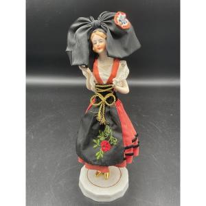 Half Complete Figurine In Polychrome Porcelain With Her Original Costume Representing An Alsatian Woman.