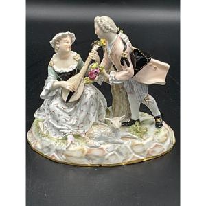 Polychrome Porcelain Group From The Meissen Manufactory Representing A Pastoral Scene.