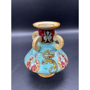 Polychrome Vase In Blois Earthenware Decor Francois 1st Period émile Ballon.