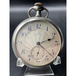 Gusset Or Pocket Watch In Sterling Silver From The Omega Brand, Smooth Back Of The Bowl.