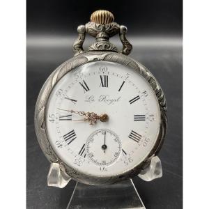 Gusset Or Pocket Watch In Silver Metal Le Royal Decor Of A Singing Rooster Signed Frainier.
