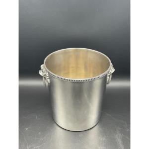 Champagne Bucket In Silver Metal From The Ercuis Goldsmith's House, Perles Model.