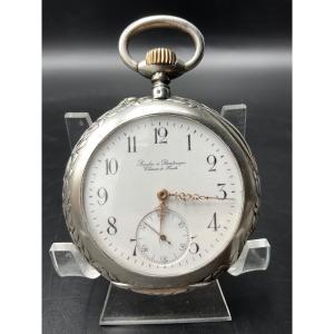 Gusset Or Pocket Watch In Silver From Sandoz&breitmeyer Chaux De Fonds Federal Shot.