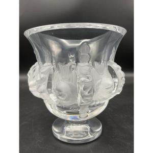 Vase Dampierre En Cristal Incolore Clair Et Dépoli Satiné Mat Signé Lalique.R.France.