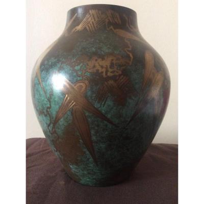 Vase In Art-deco Dinanderie Signed Wmf And Stamp In Hollow.