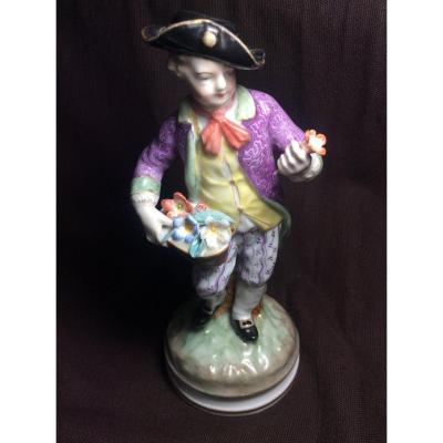 Young Man In Meissen Porcelain With A Basket Of Flowers And A Flower ...