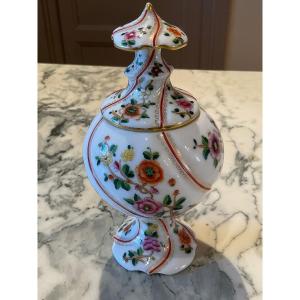 Covered Pot On Pedestal Of Rounded Twisted Polychrome Porcelain From Bayeux.