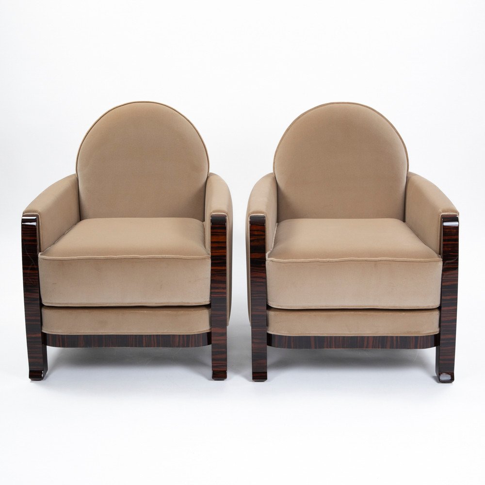 Paire d'élégants fauteuils Art Déco en bois de Macassar des années 1930-photo-2