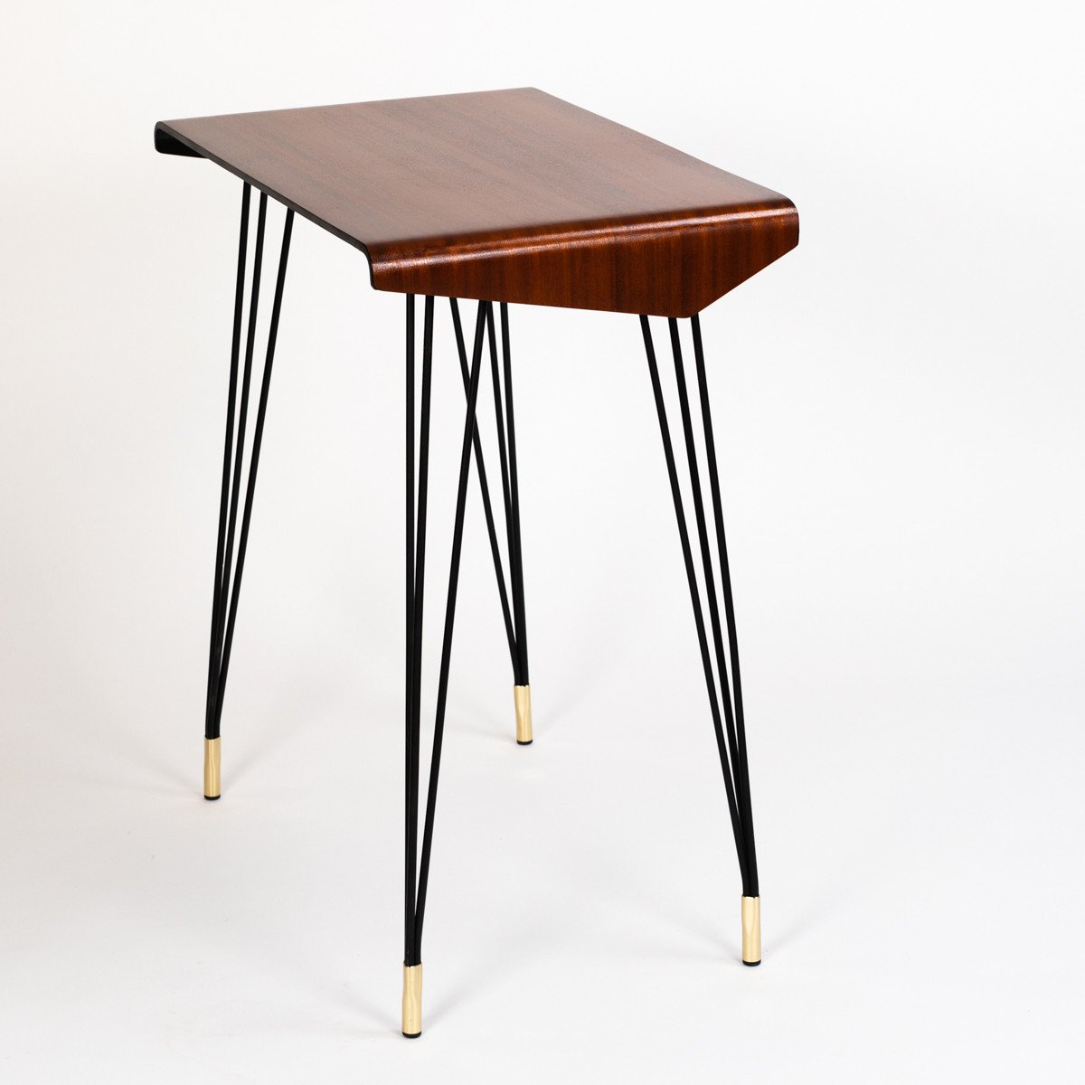 Bureau italien du milieu du siècle en acajou - Console - Table Pieds en fer, chapeaux en laiton 1960s