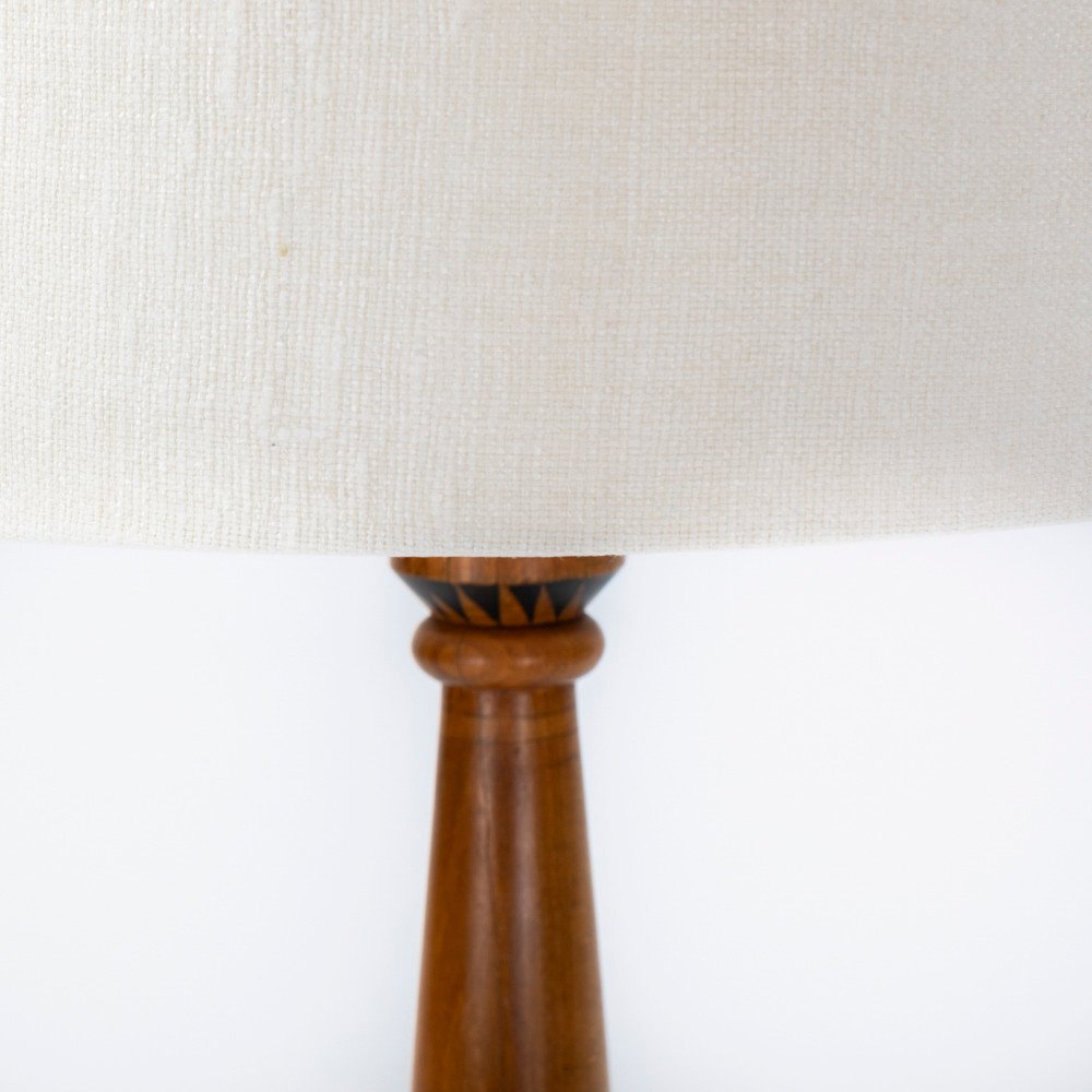 French Art Deco Table Lamp In Walnut With Stylized Floral Decoration 1930s-photo-3
