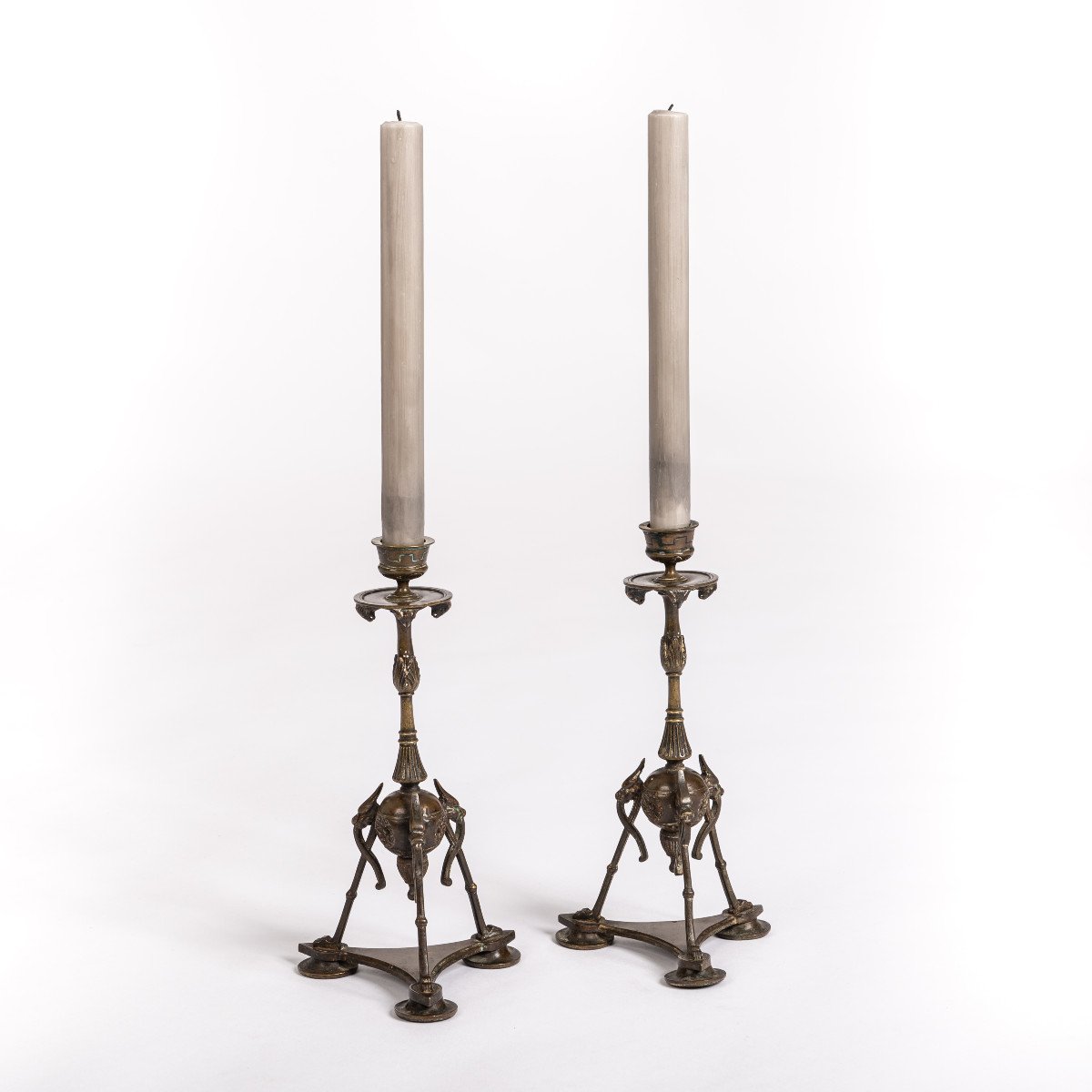 Pair Of French Napoleon III Bronze Candlesticks In A Classic Design 1880s