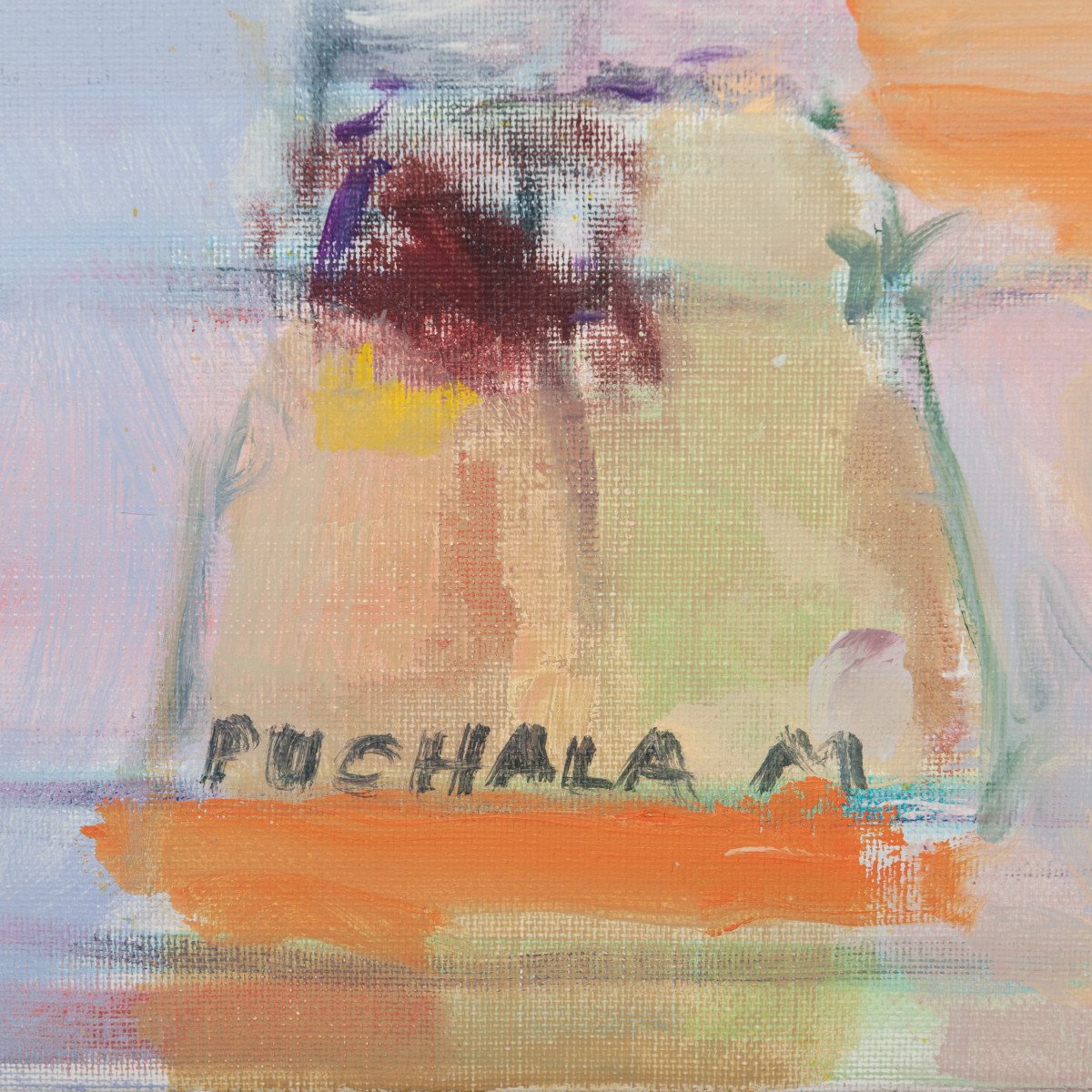 Abstract Painting "fin Du Jour" In Friendly Orange-blue Colors By Michel Puchala-photo-3