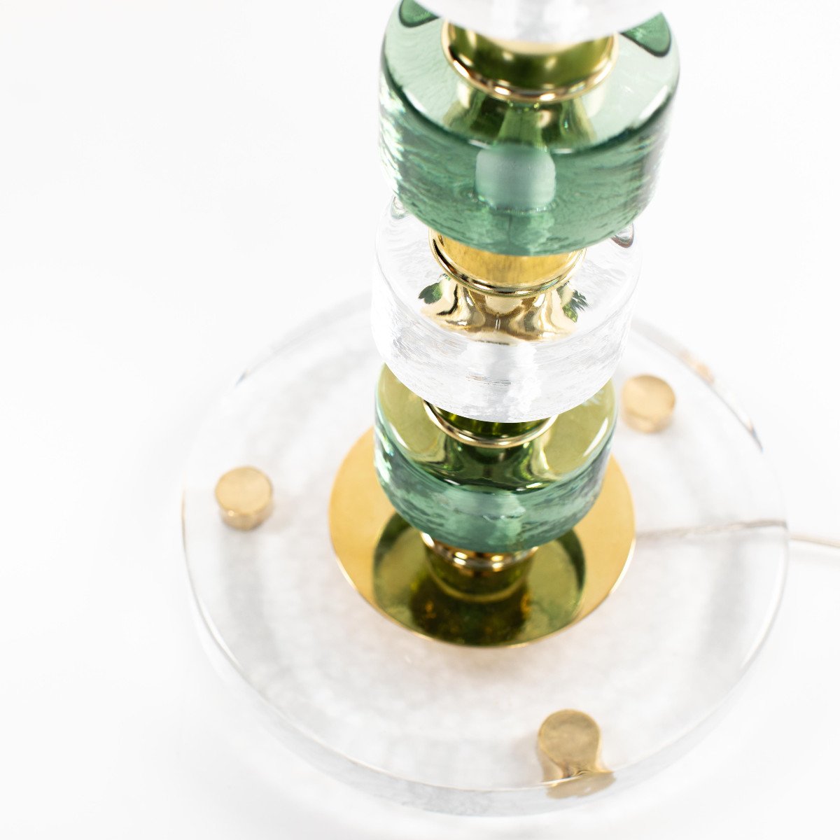Paire de lampes de table en verre Muranoglass du milieu du siècle dernier Clair-vert-doré Itali-photo-5