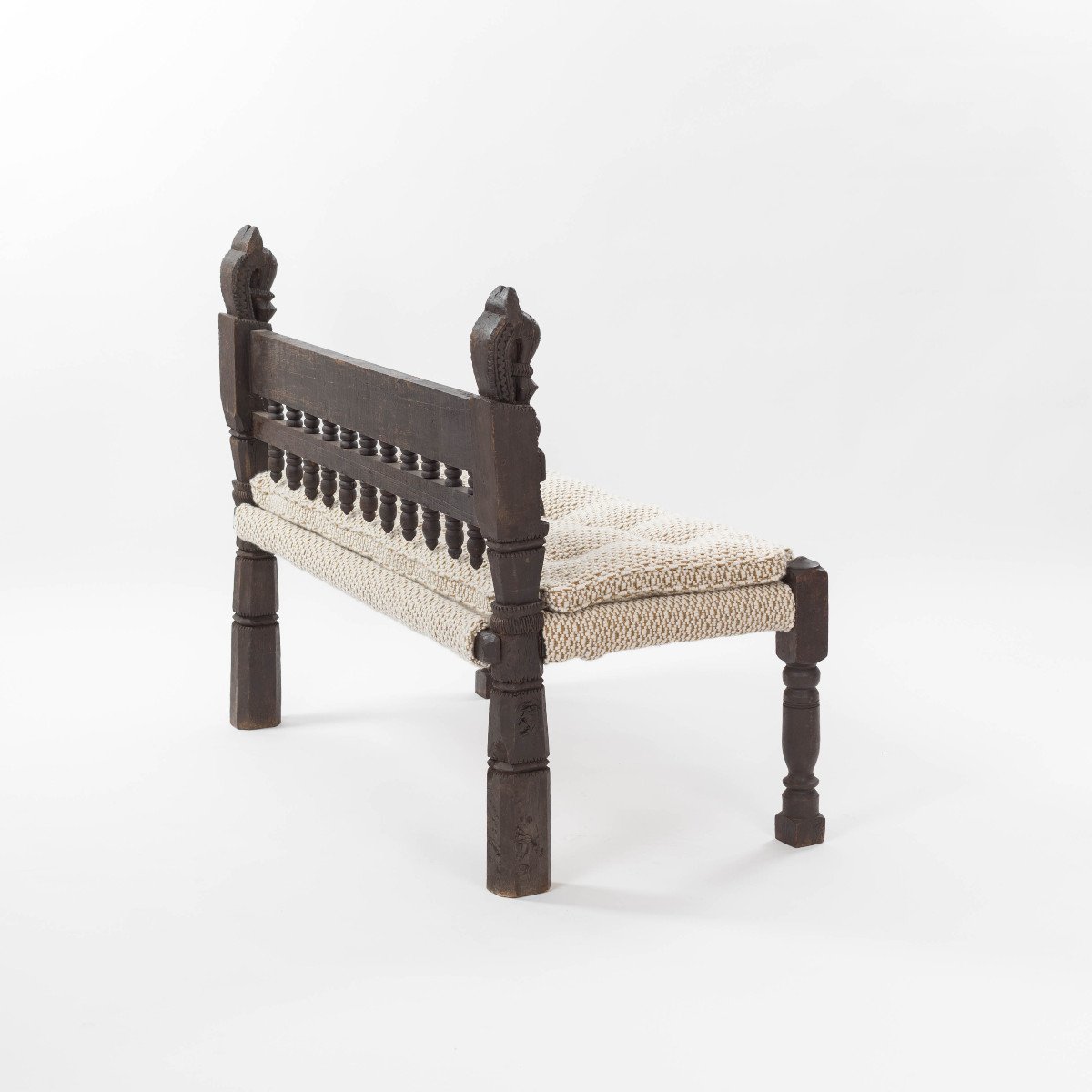 Carved Asian Wooden Bench / Settee With Floral Details Myanmar 1920s-photo-2