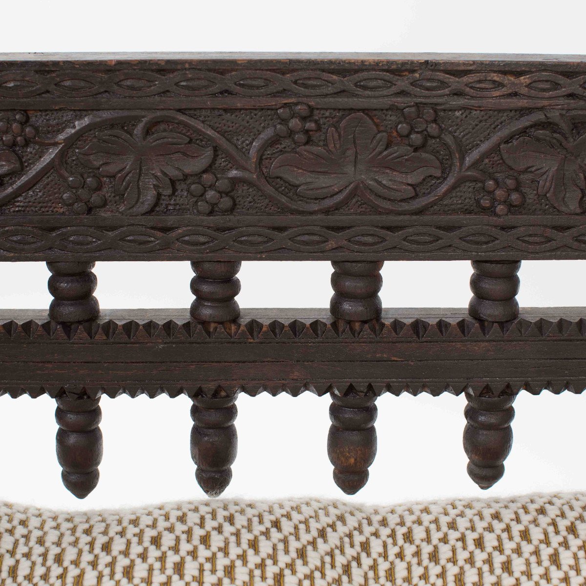 Carved Asian Wooden Bench / Settee With Floral Details Myanmar 1920s-photo-6