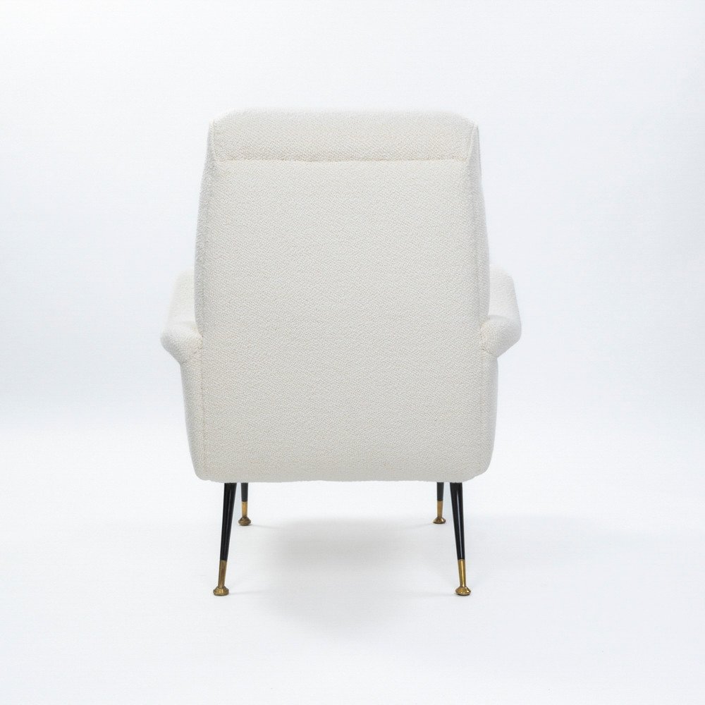 Paire de fauteuils italiens du milieu du siècle en tissu bouclé blanc de G. Radice, années 1950-photo-3