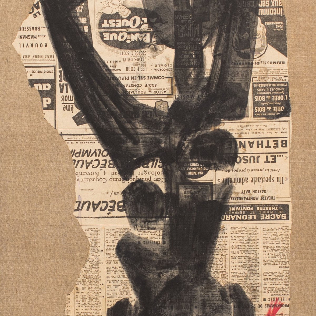 Painting Of An Abstract Female Body In Oil On Newspaper By Antonio Guansé 1963-photo-2