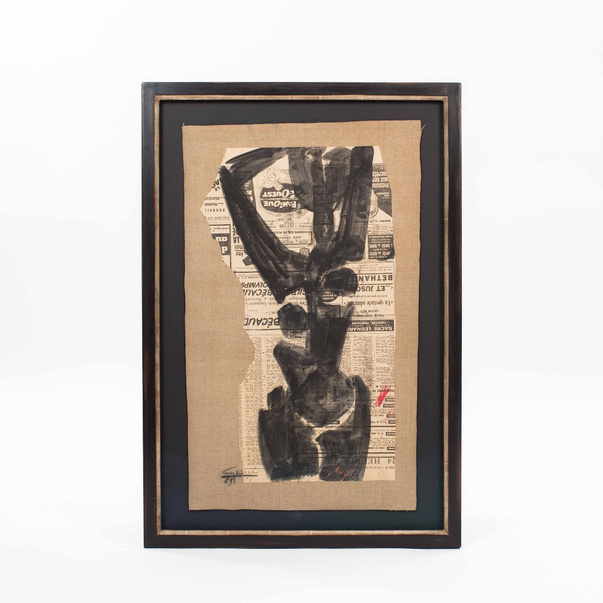 Painting Of An Abstract Female Body In Oil On Newspaper By Antonio Guansé 1963