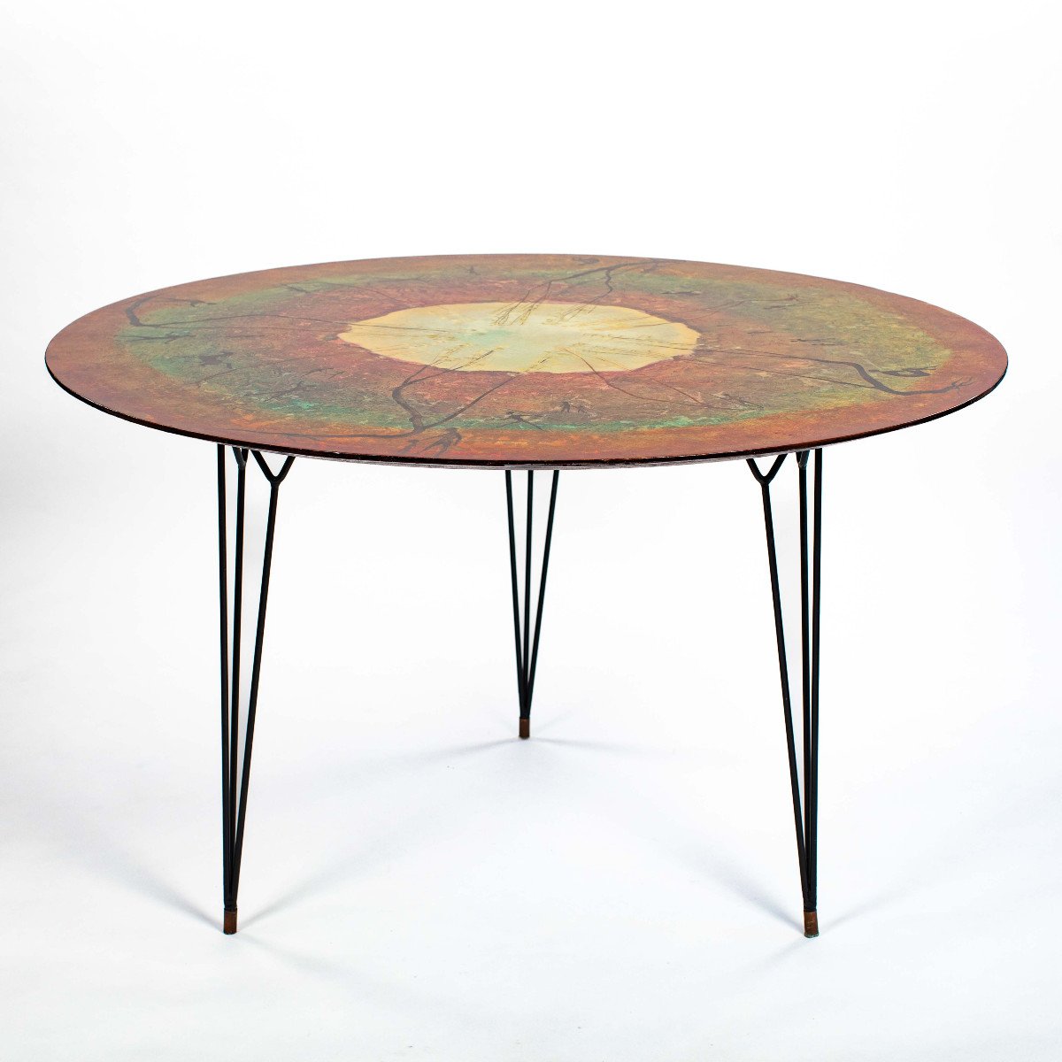 Italian Painted Mid-century Dining Table In Orange-green-black By Cumino 1953-photo-2