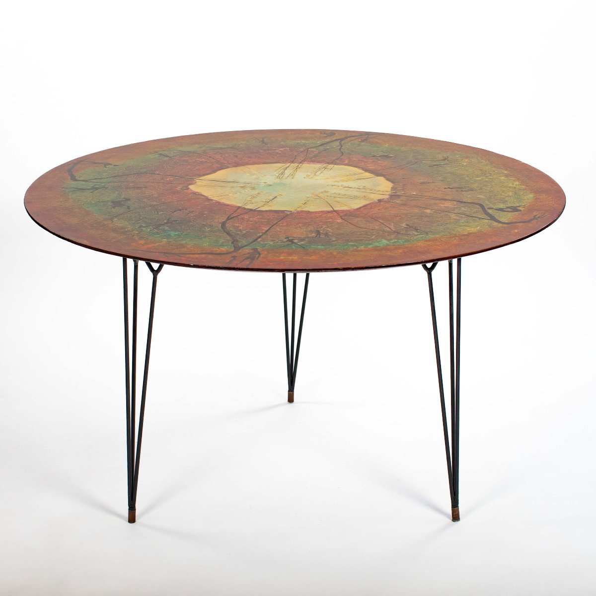 Italian Painted Mid-century Dining Table In Orange-green-black By Cumino 1953